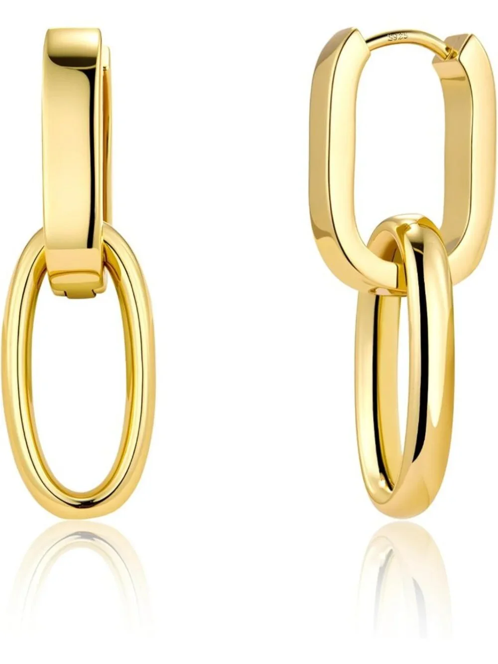 Chic Silver Double Hoop Dangle Earrings for Women | Trendy Paperclip Link Design